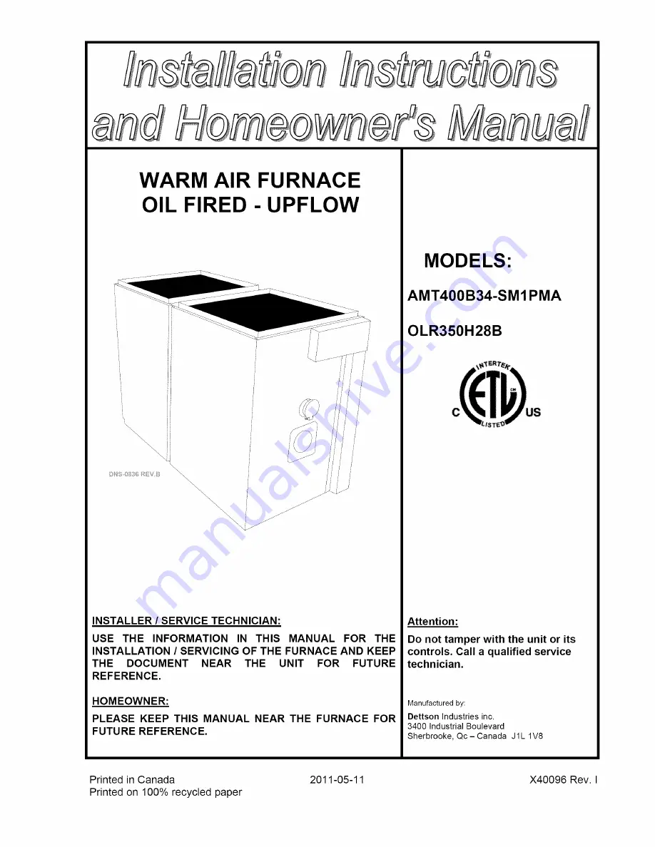 Dettson AMT400B34-SM1 PMA Installation Instructions And Homeowner'S Manual Download Page 23