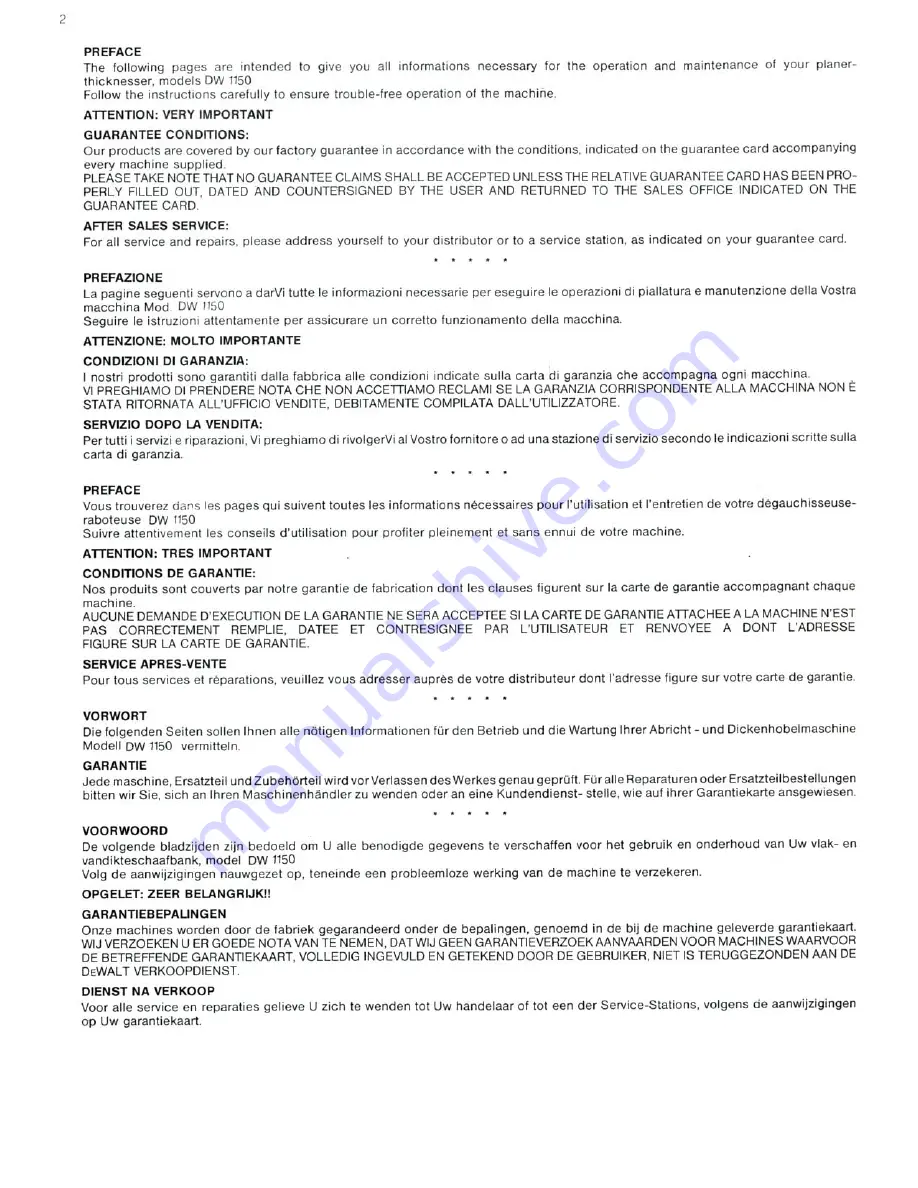 DeWalt DW 1150 Operation, Adjustmants, Maintenance, Spare Parts Download Page 4