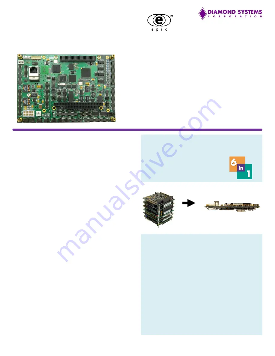 Diamond Systems Highly Integrated Embedded SBC With Userselectable ETX CPU Processor Core Specification Sheet Download Page 1