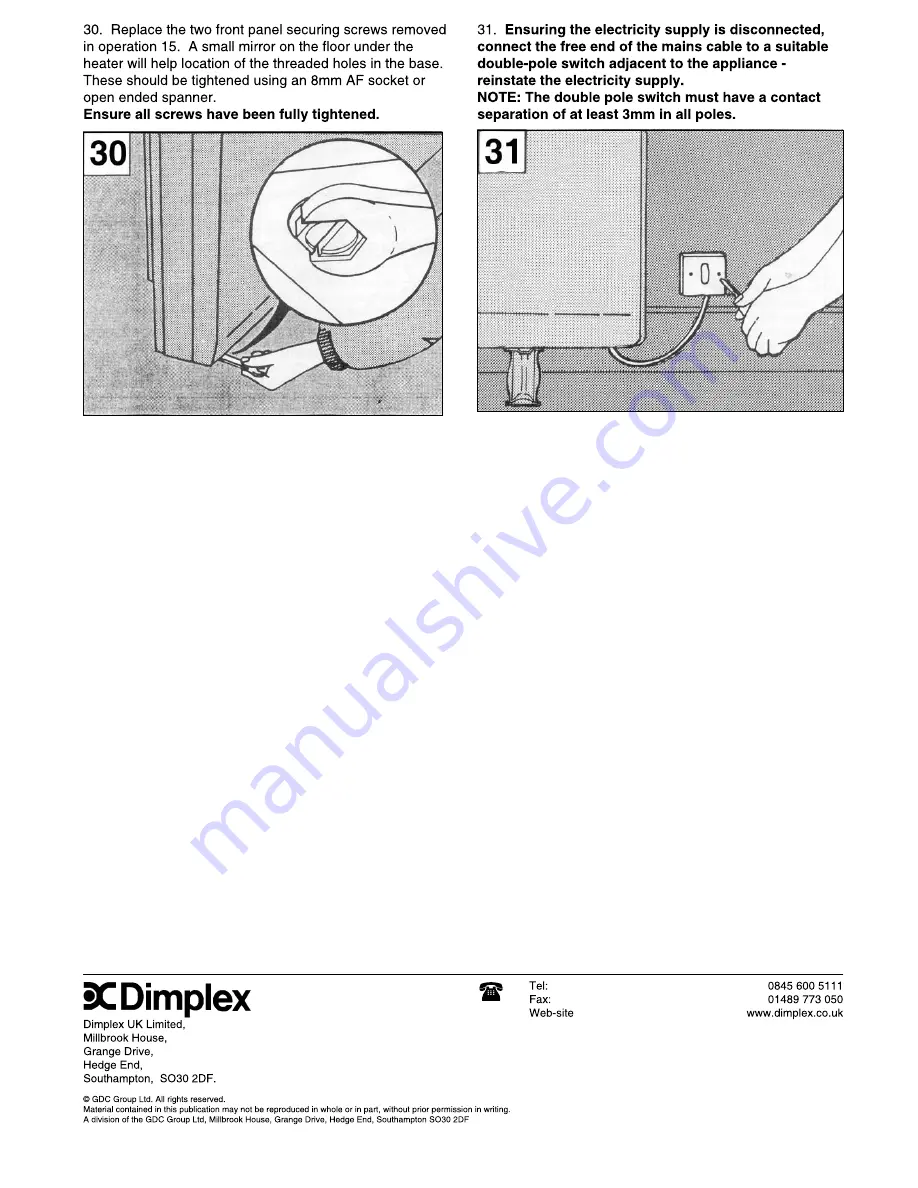 Dimplex XLS12N Installation Instructions Manual Download Page 8