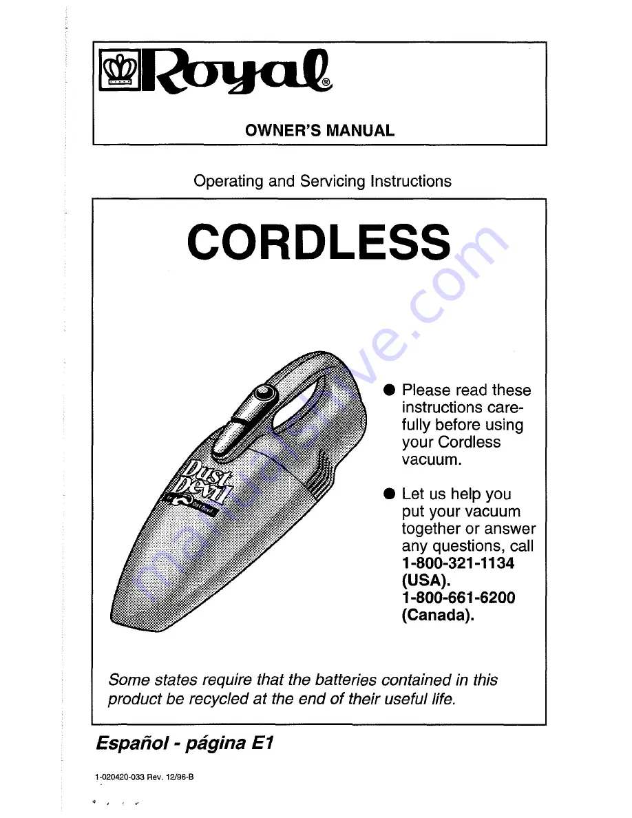 Dirt Devil M0860 Owner'S Manual Download Page 1