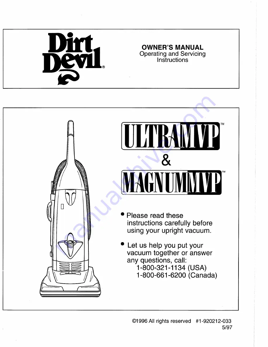 Dirt Devil magnummvp Owner'S Manual Download Page 1