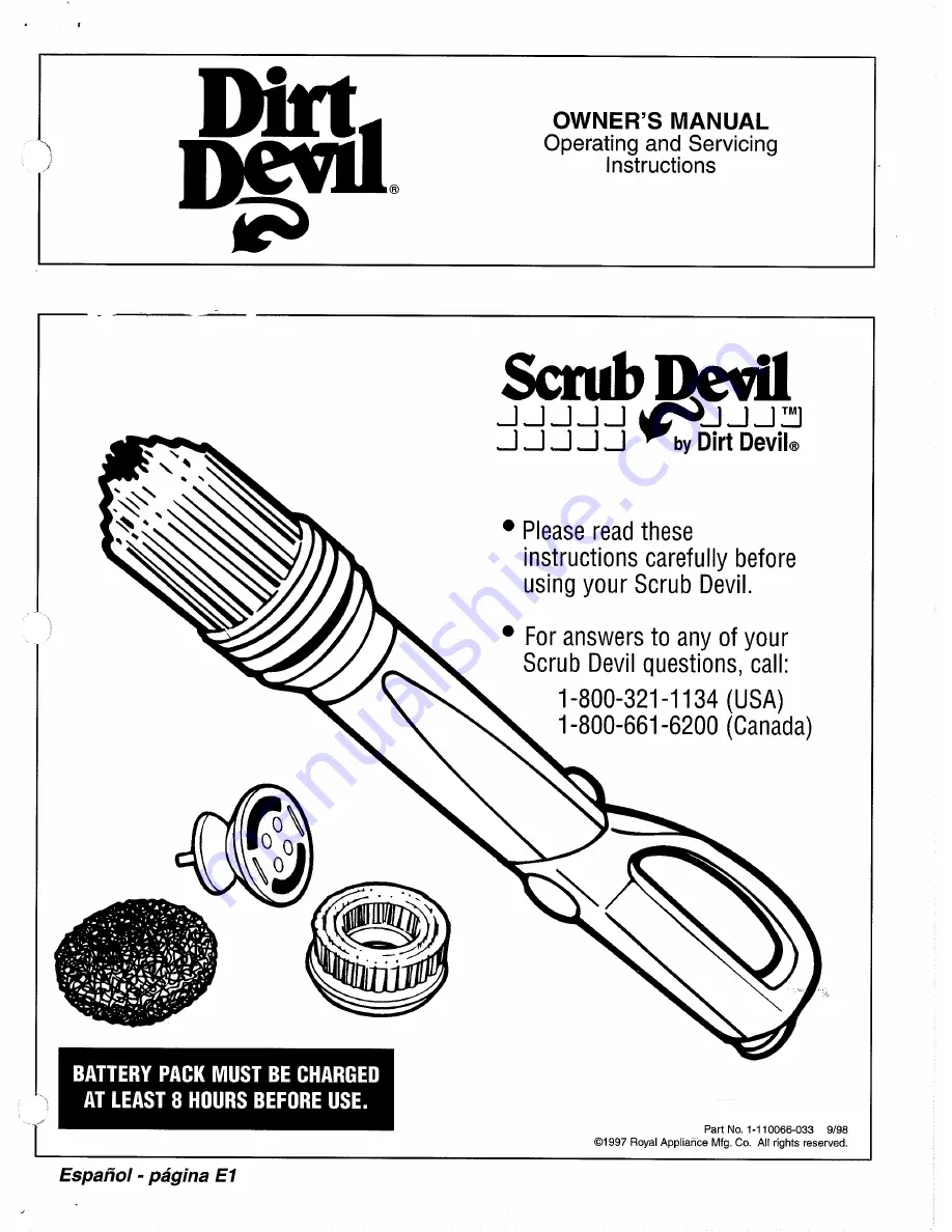 Dirt Devil Scrub Devil Owner'S Manual Download Page 1