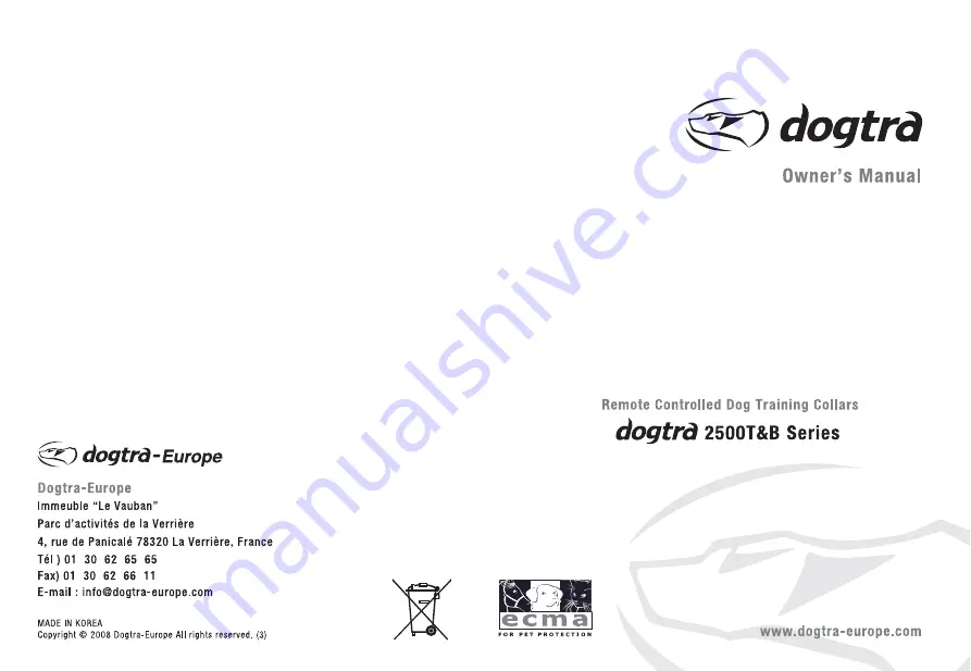 Dogtra 2500 T&B One-Dog Owner'S Manual Download Page 1