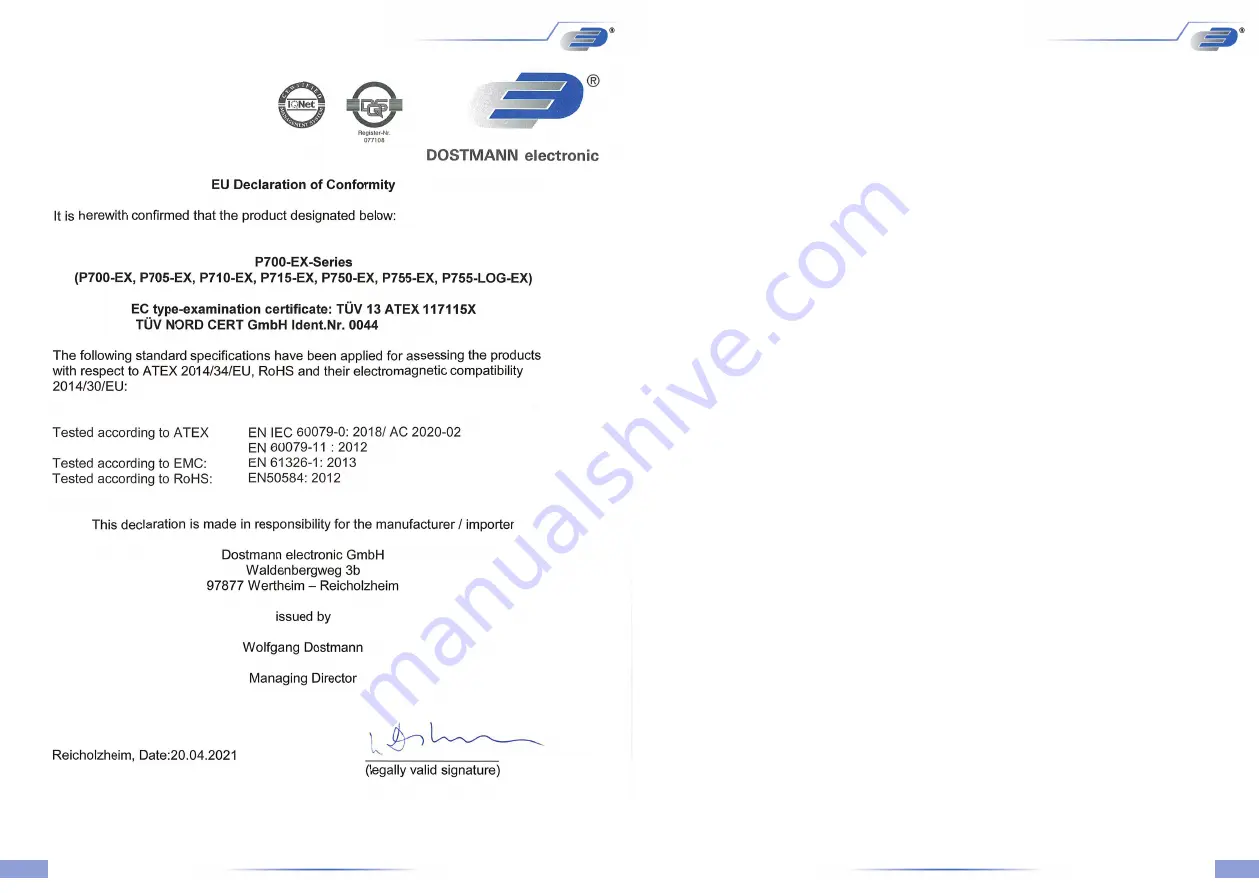 Dostmann Electronic P700-EX Operating Instructions Manual Download Page 15