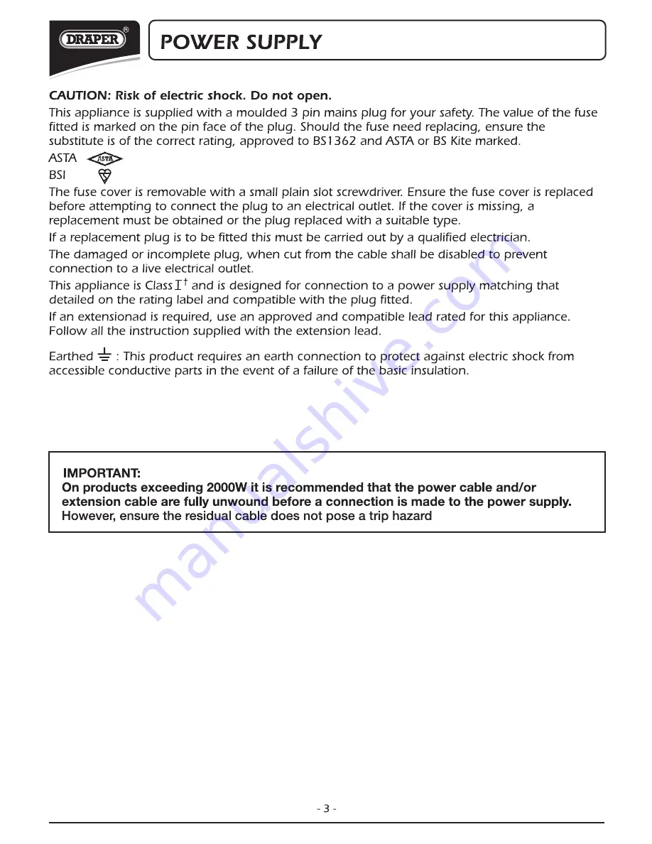 Draper BS250A Instructions Manual Download Page 4