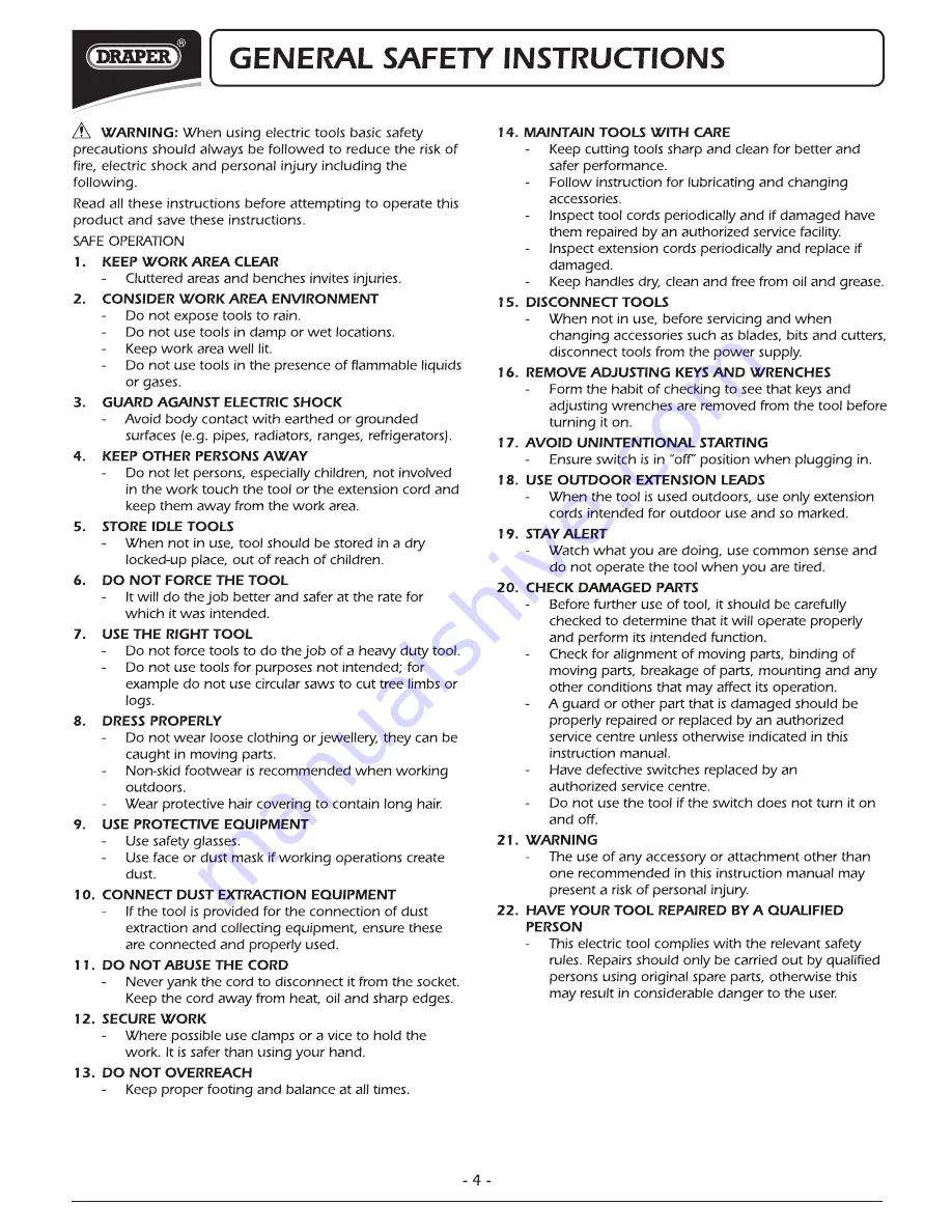 Draper BS250A Instructions Manual Download Page 5