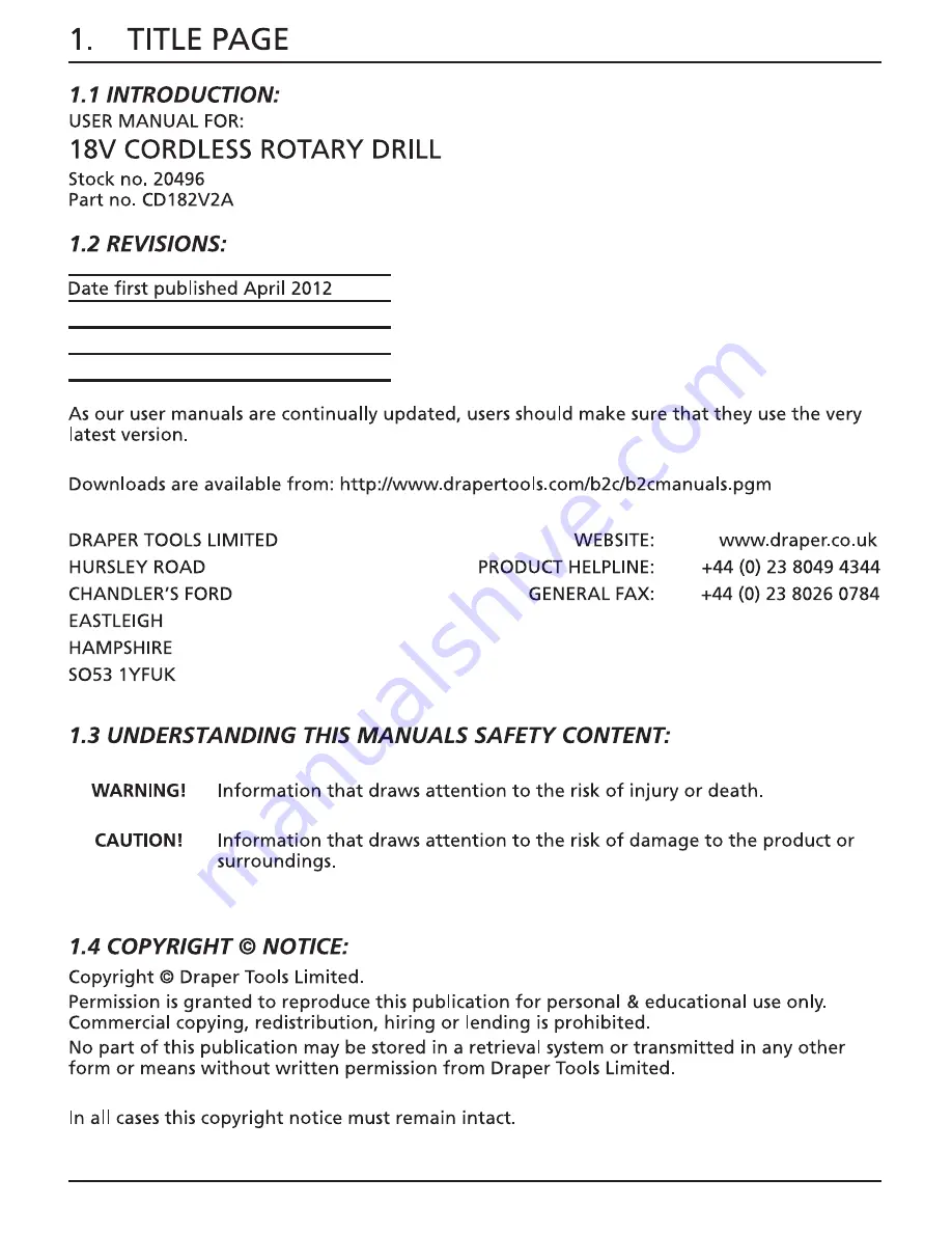 Draper CD182V2A Instructions Manual Download Page 2