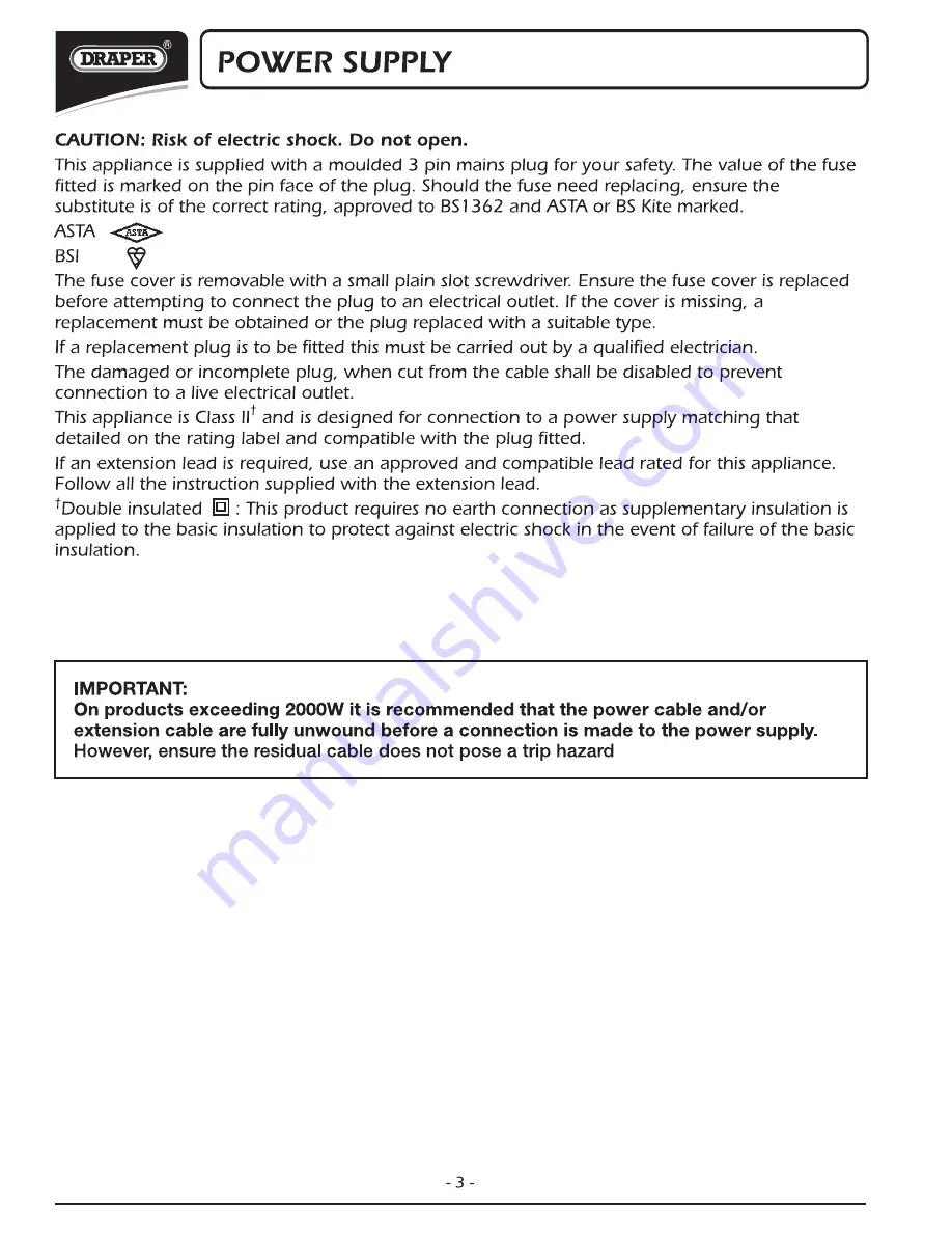 Draper CT180 Instructions Manual Download Page 4