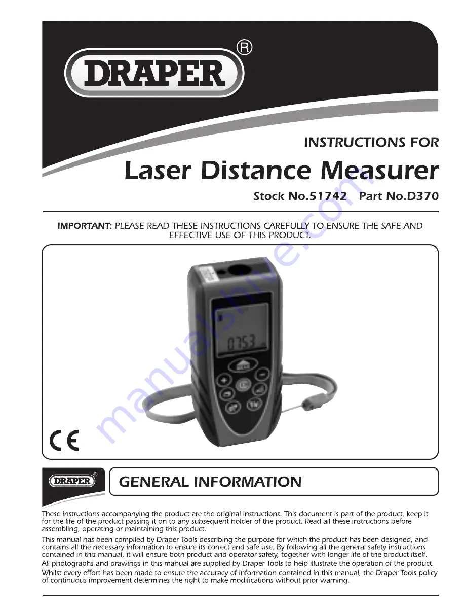 Draper D370 Instructions Manual Download Page 1