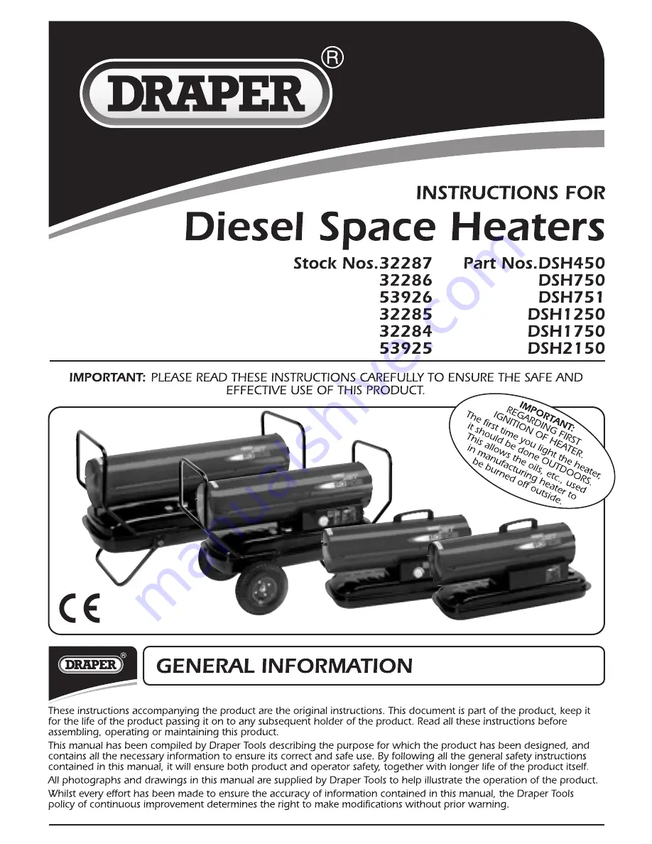 Draper DSH1250 Instructions Manual Download Page 1