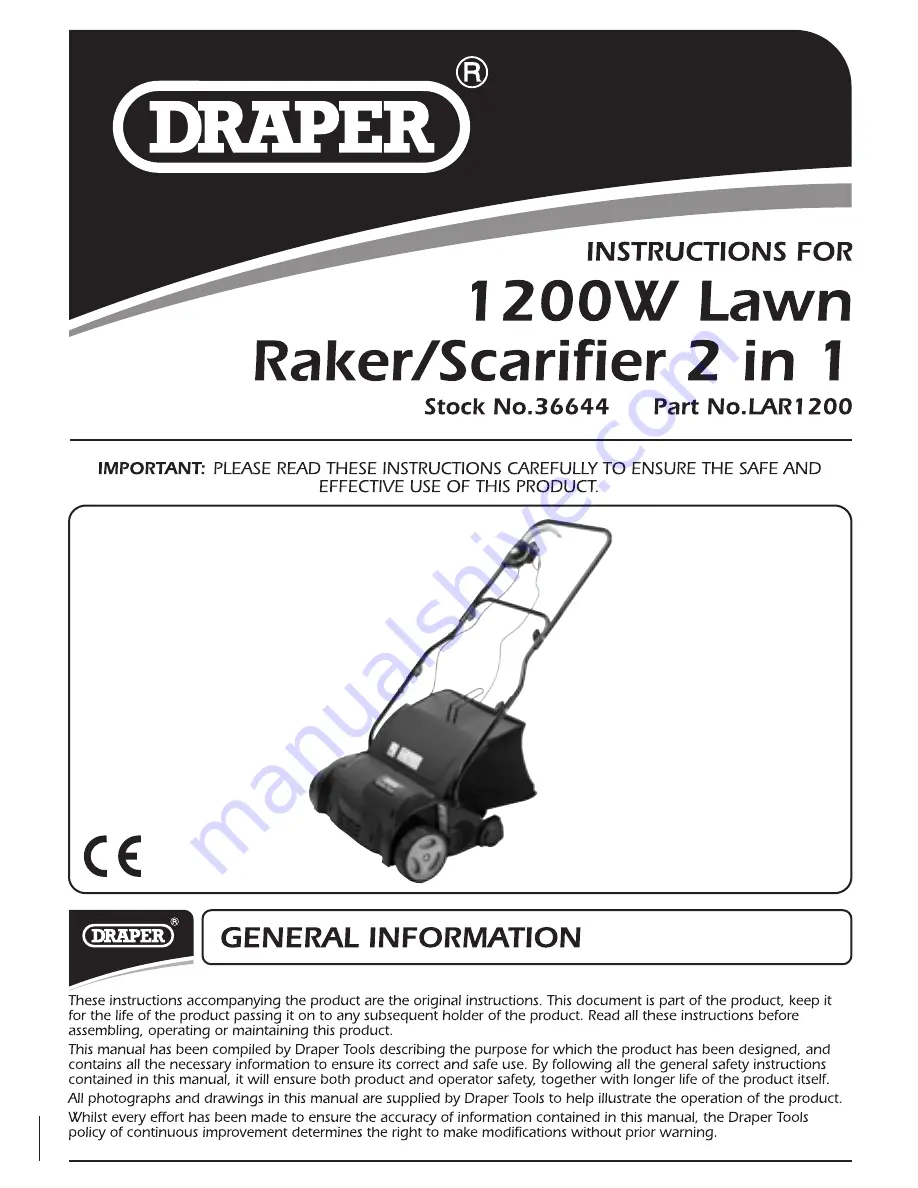 Draper LAR1200 Instructions Manual Download Page 1