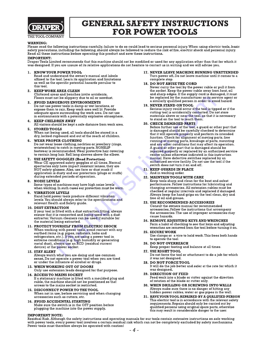 Draper LAS1300 Instructions Manual Download Page 5