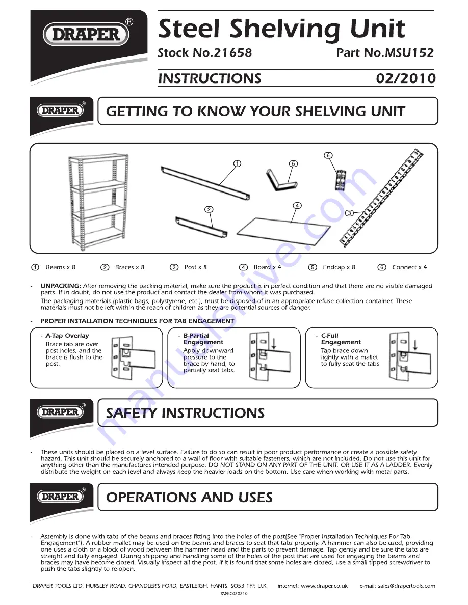 Draper MSU152 Instructions Download Page 1