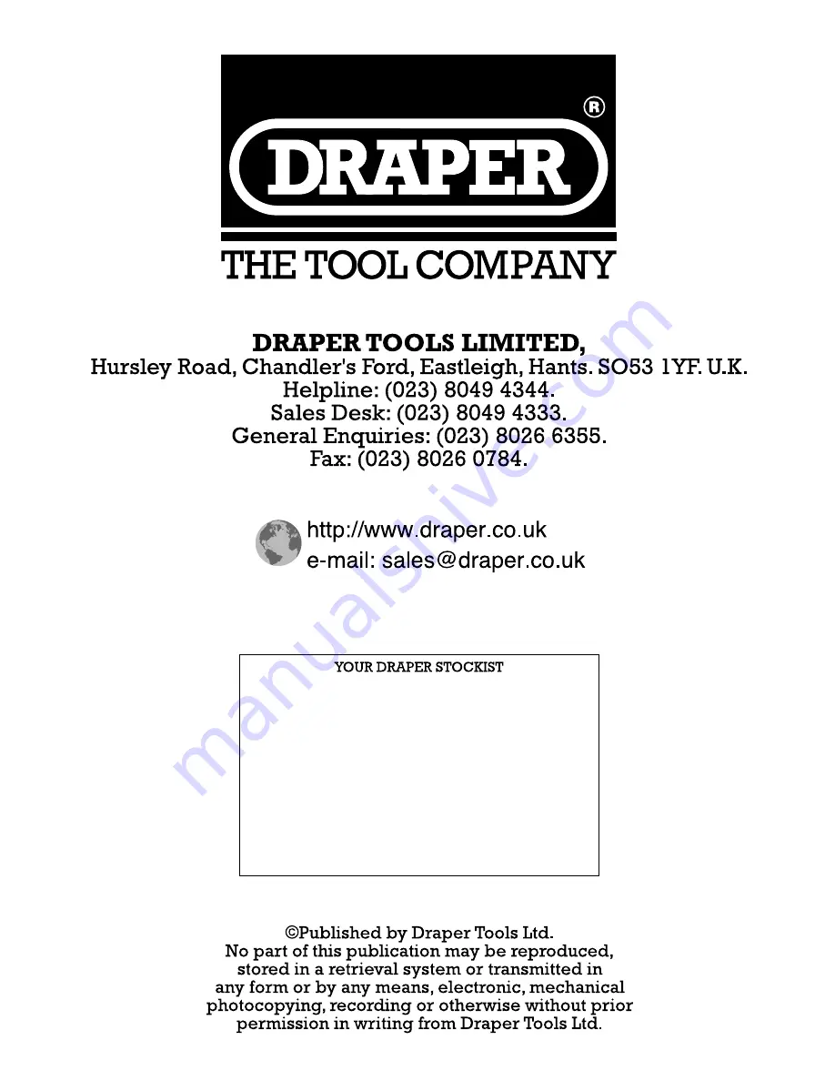 Draper SWP110ADW Instructions Manual Download Page 16