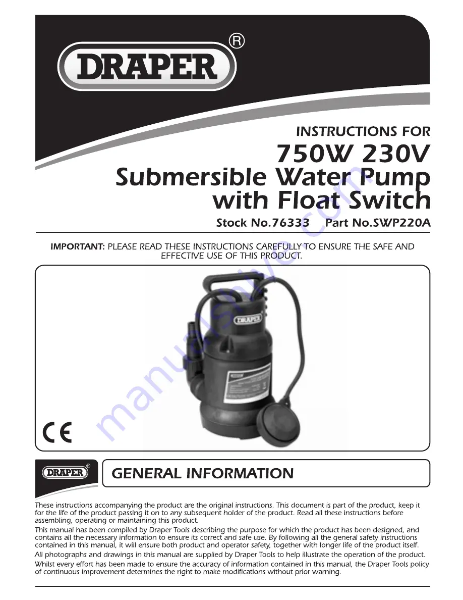 Draper SWP220A Instructions For Use Manual Download Page 1