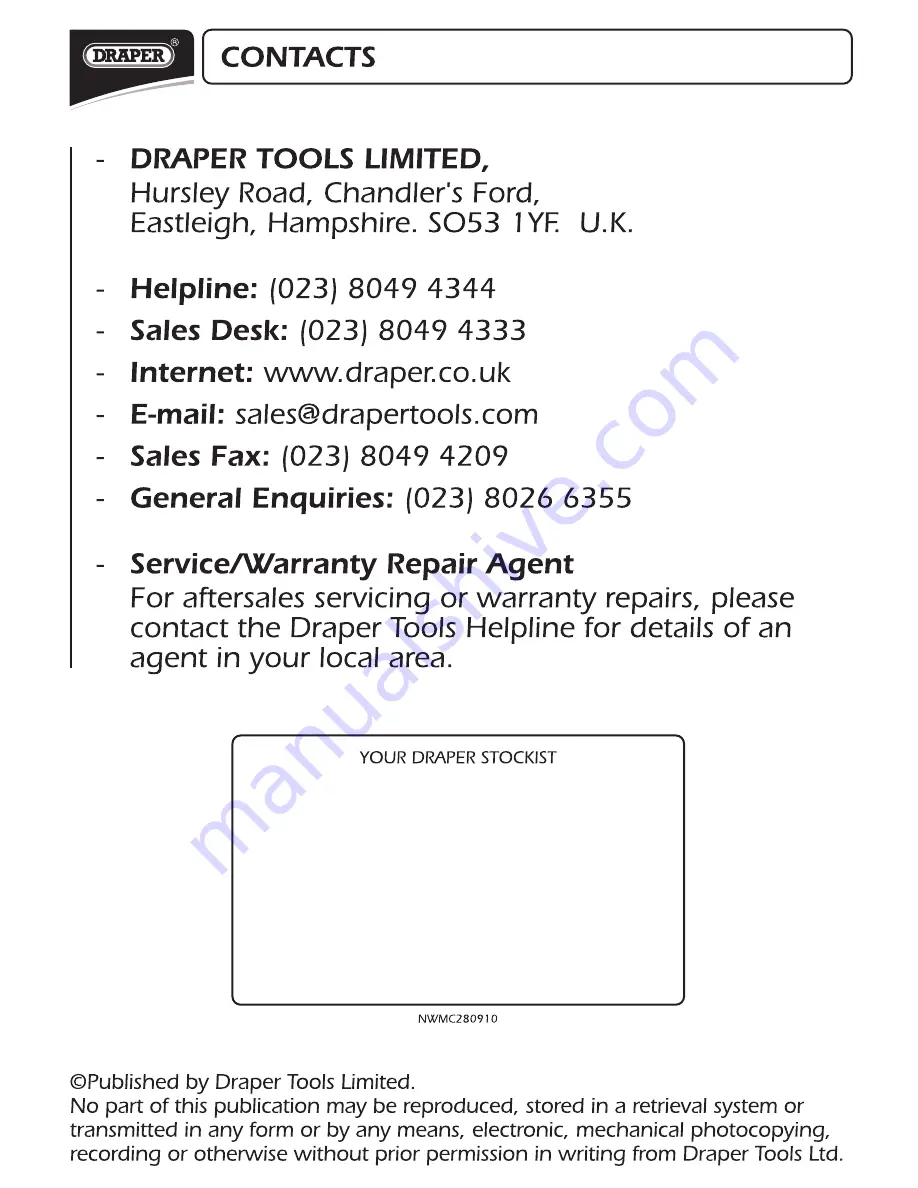 Draper WDV18 Instructions Manual Download Page 24