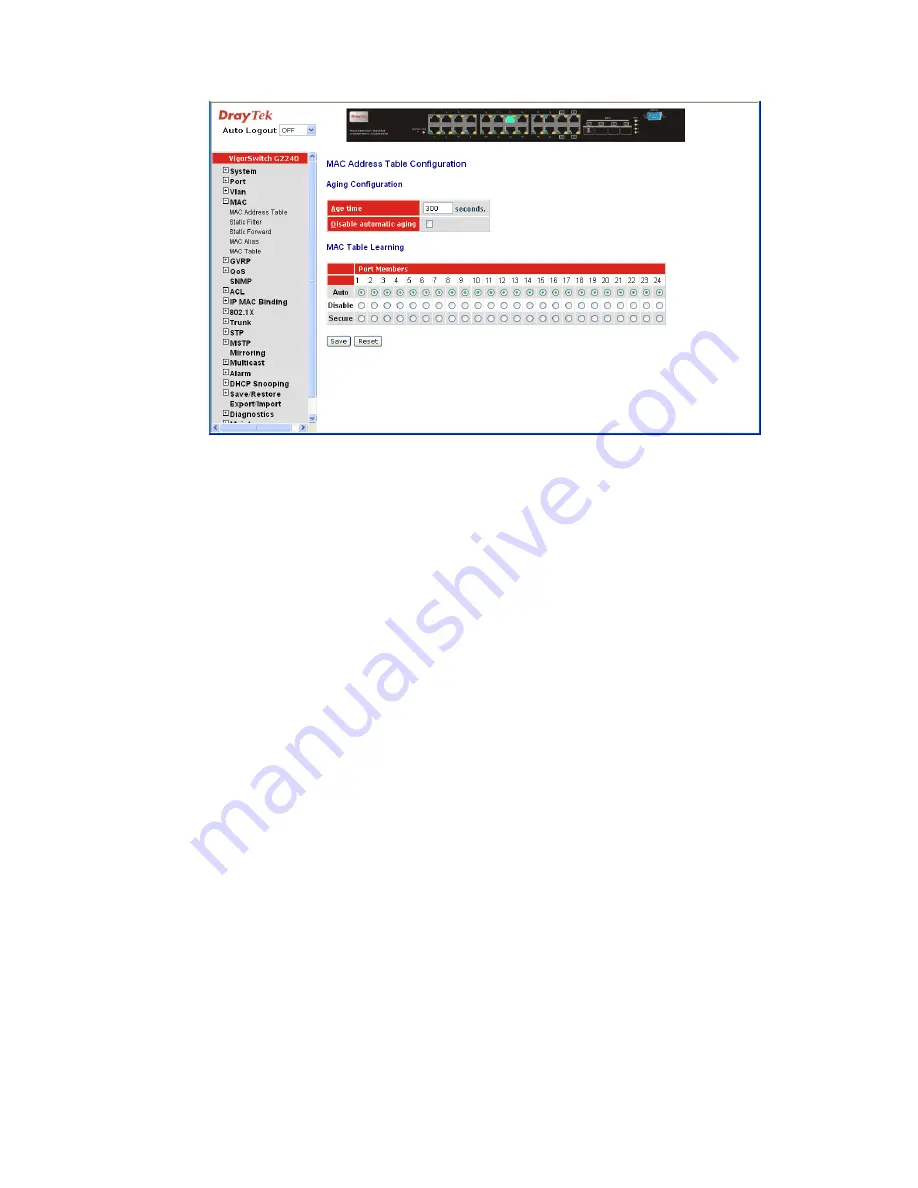 Draytek VigorSwitch G2240 User Manual Download Page 58