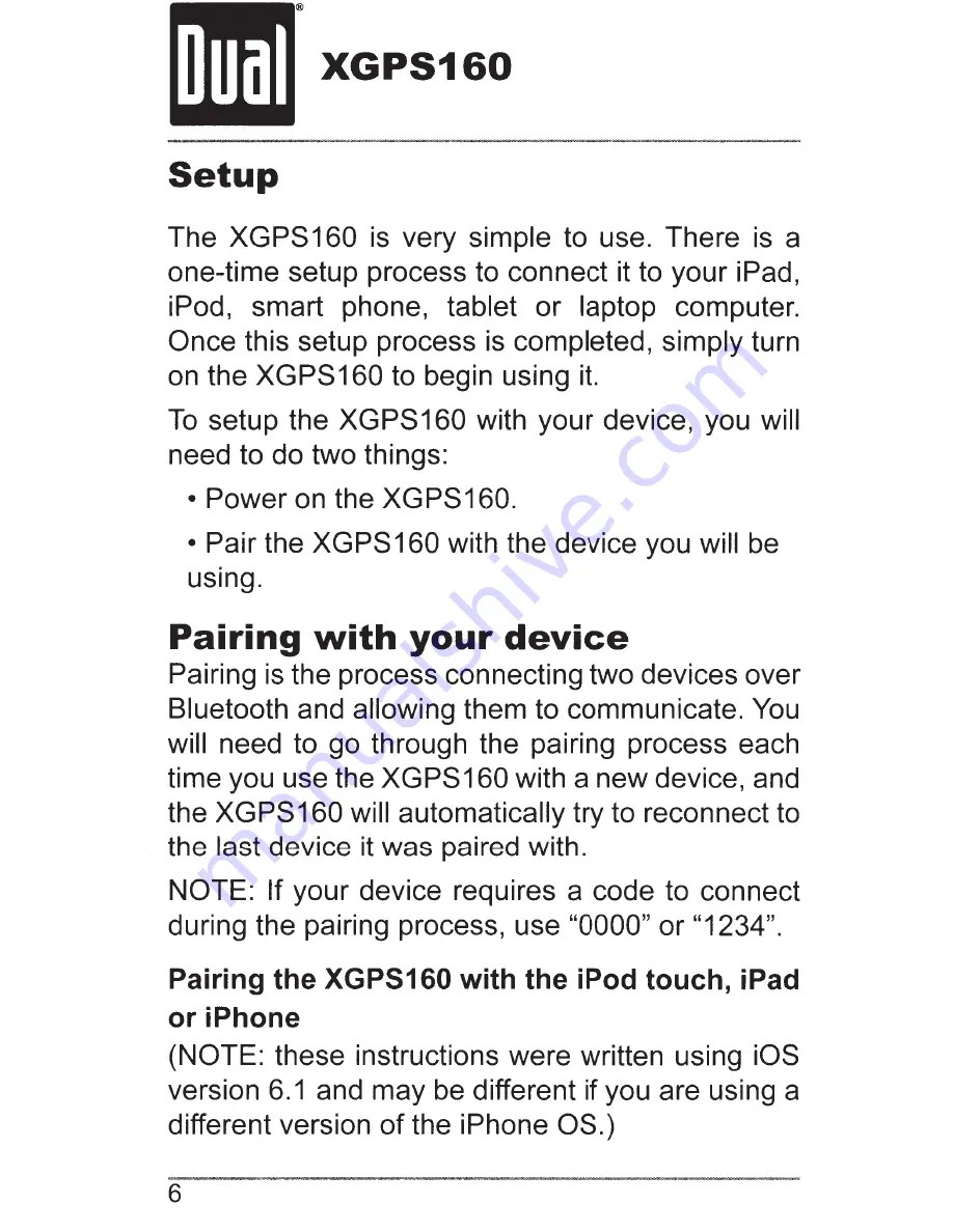 Dual XGPS160 Owner'S Manual Download Page 6