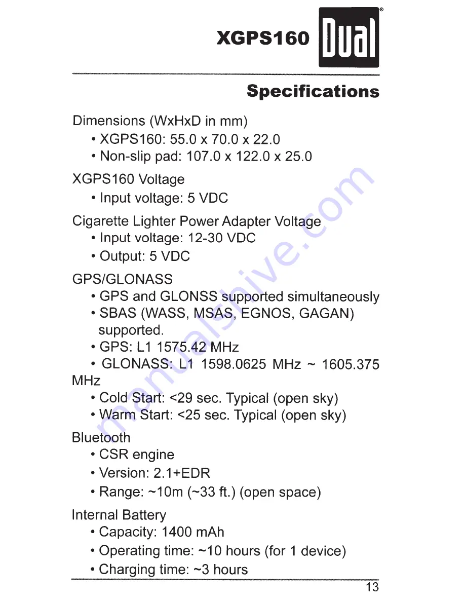 Dual XGPS160 Owner'S Manual Download Page 13