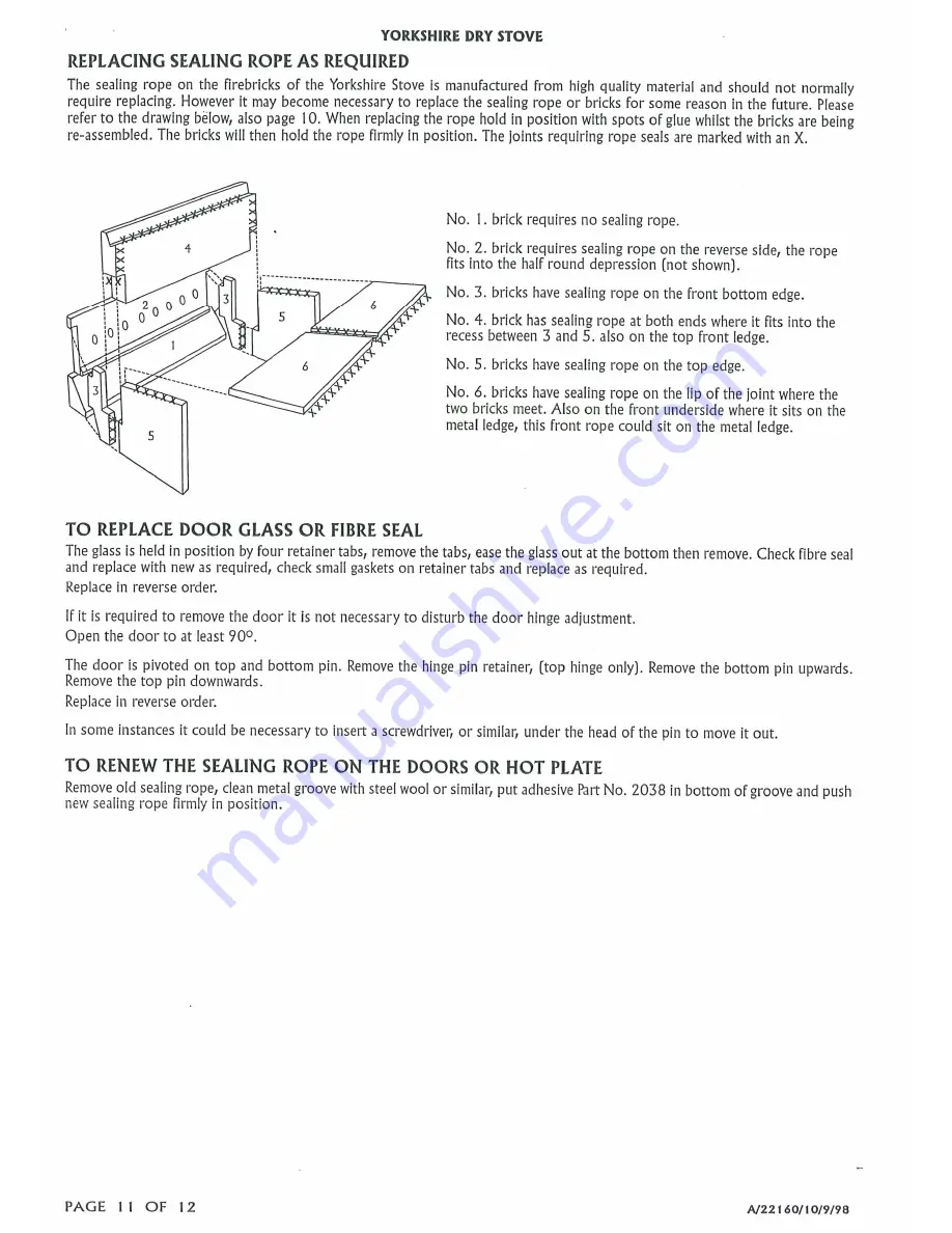 Dunsley Heat The Yorkshire Stove Installation And Operating Instructions Manual Download Page 11