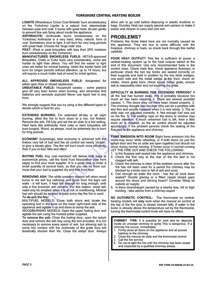 Dunsley Heat YORKSHIRE 4022249 Installation And Operating Instructions Manual Download Page 5