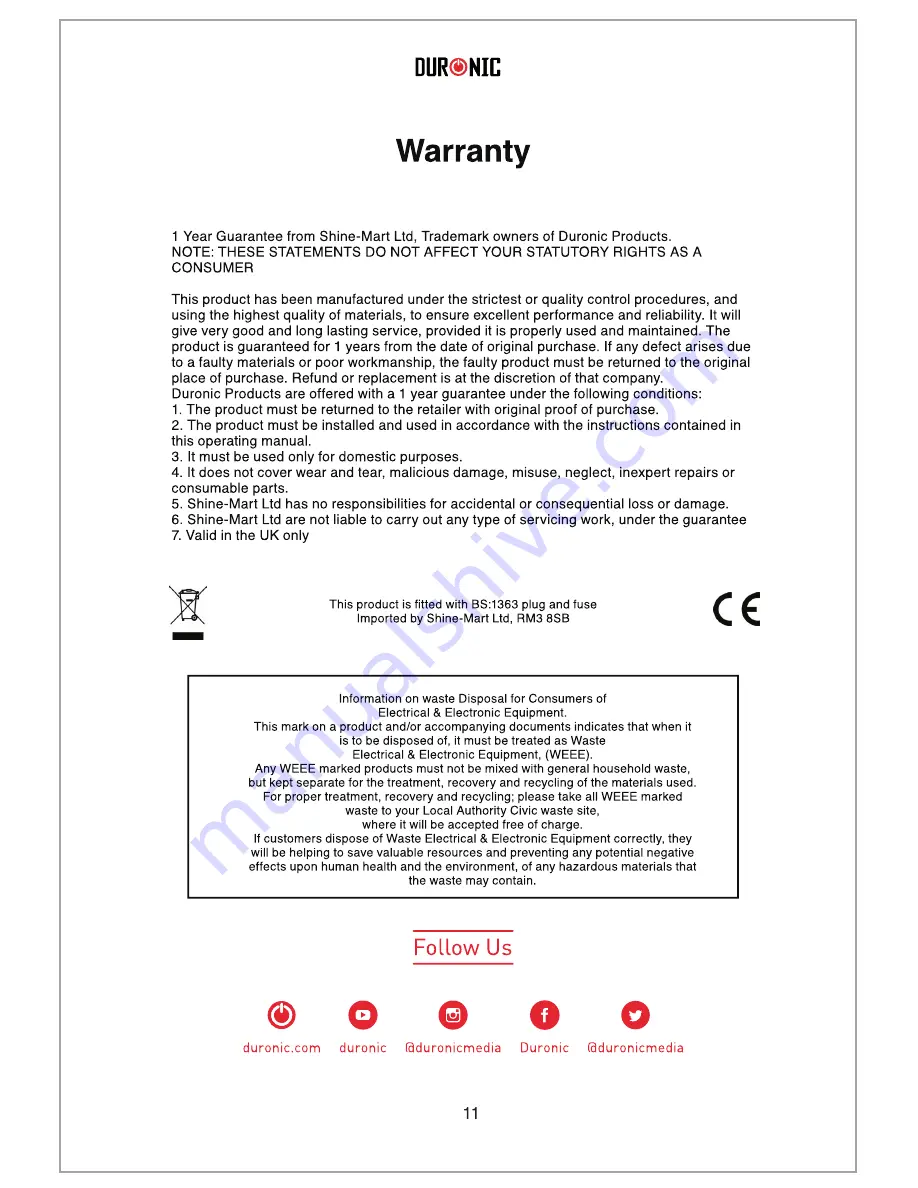 Duronic BS201 Instructions For Use Manual Download Page 11