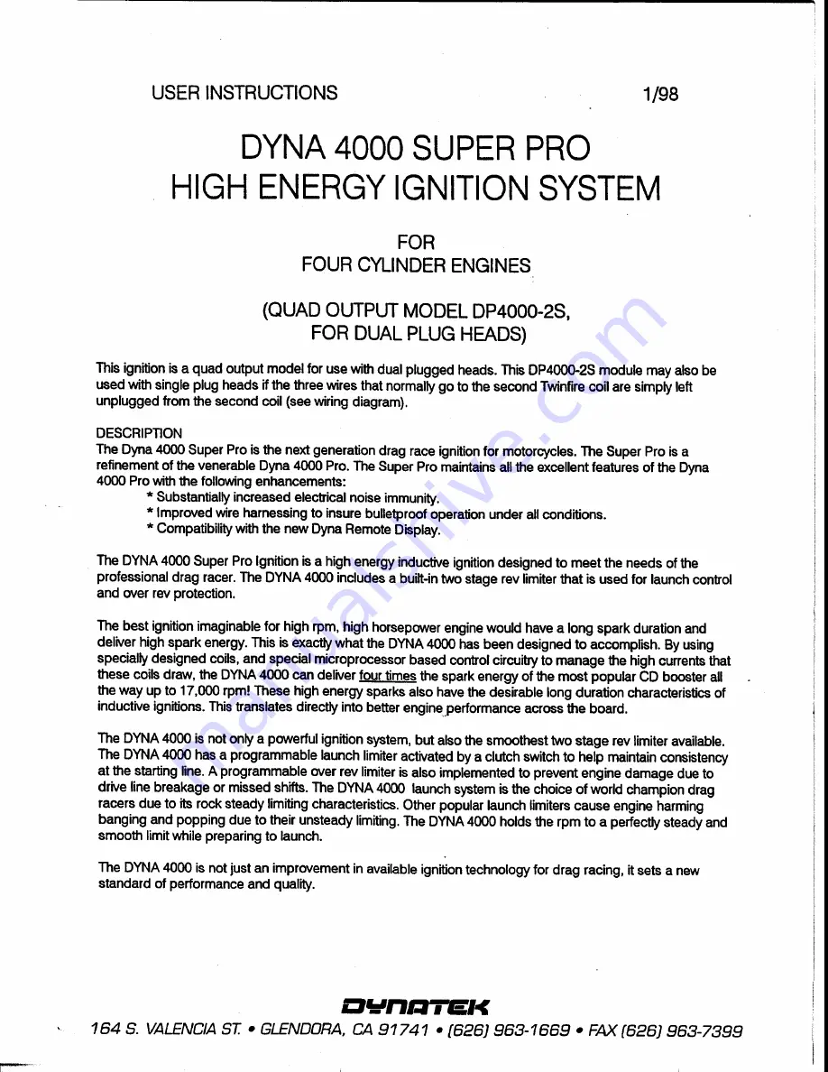 DYNATEK DYNA 4000 SUPER PRO DP4000-2S User Instructions Download Page 1