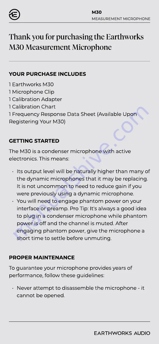 Earthworks Audio M30 Instructions Download Page 2