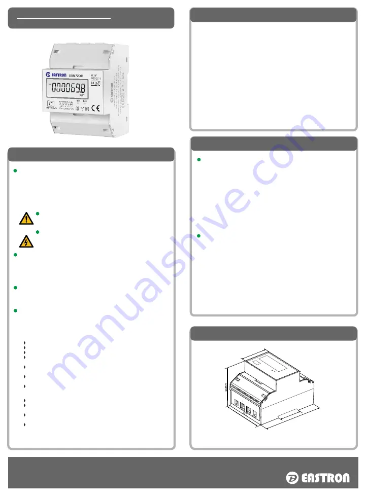 Eastron SDM72D Quick Start Manual Download Page 1