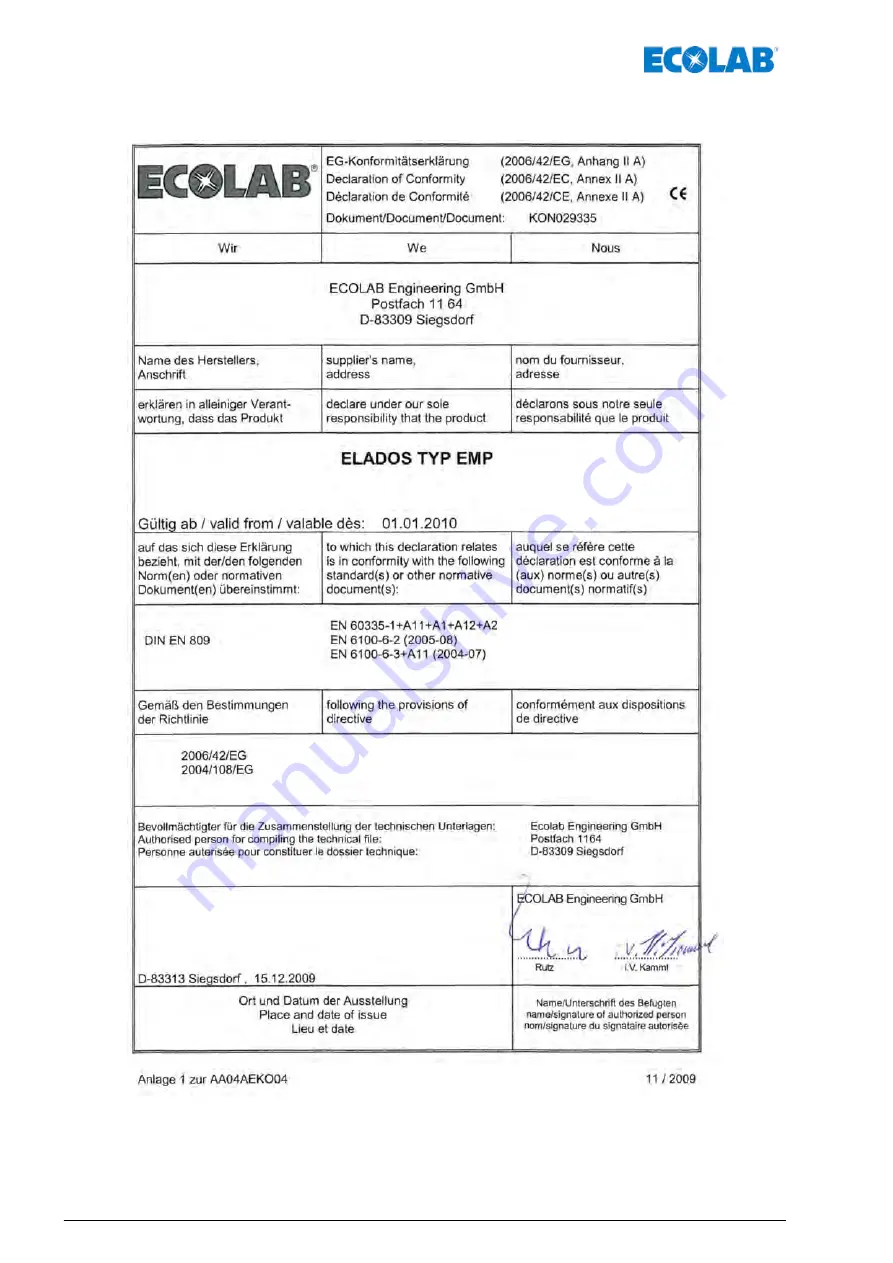 Ecolab Elados EMP KKS E60 Operating Instructions Manual Download Page 404