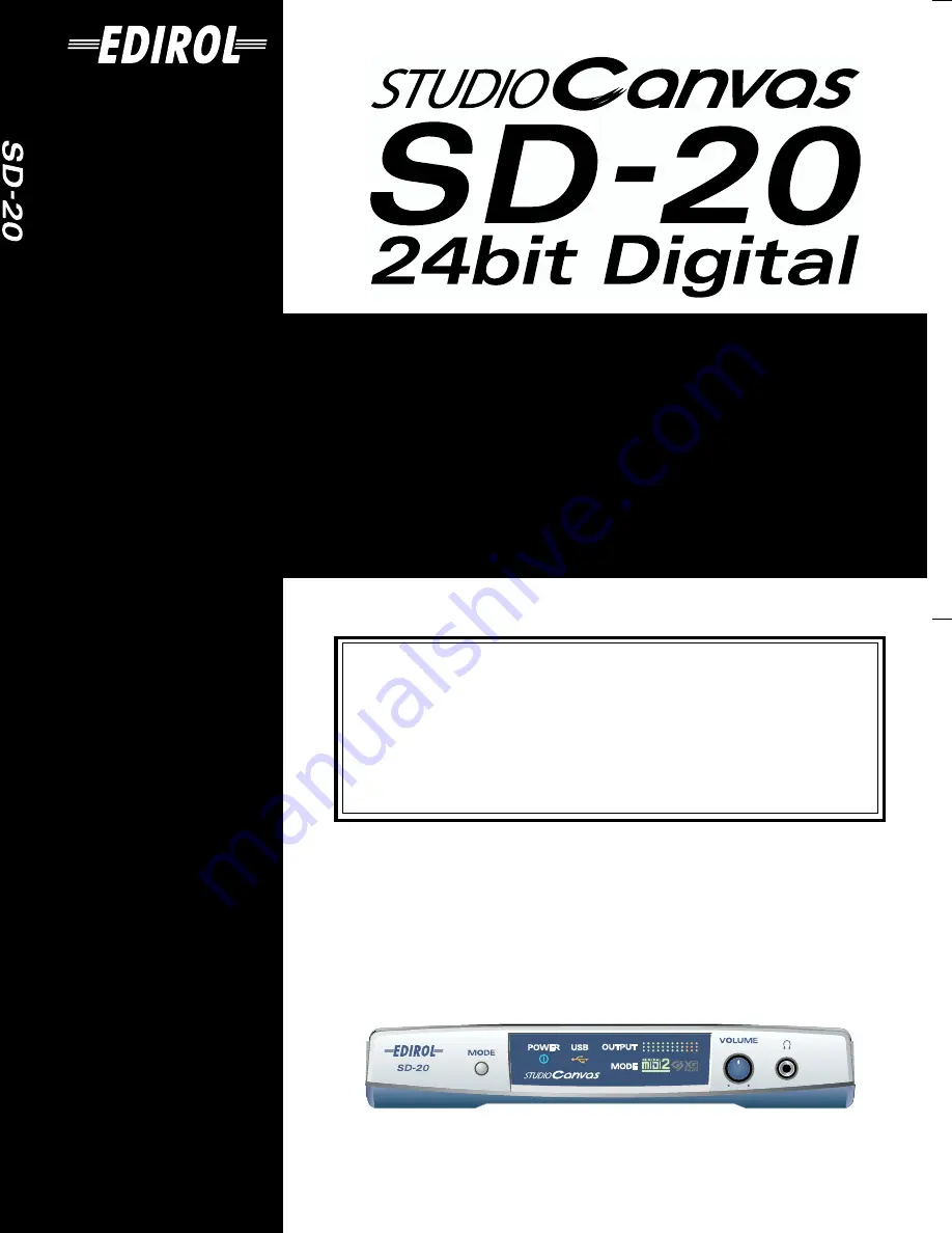 Edirol StudioCanvas SD-20 24bit Digital Owner'S Manual Download Page 1