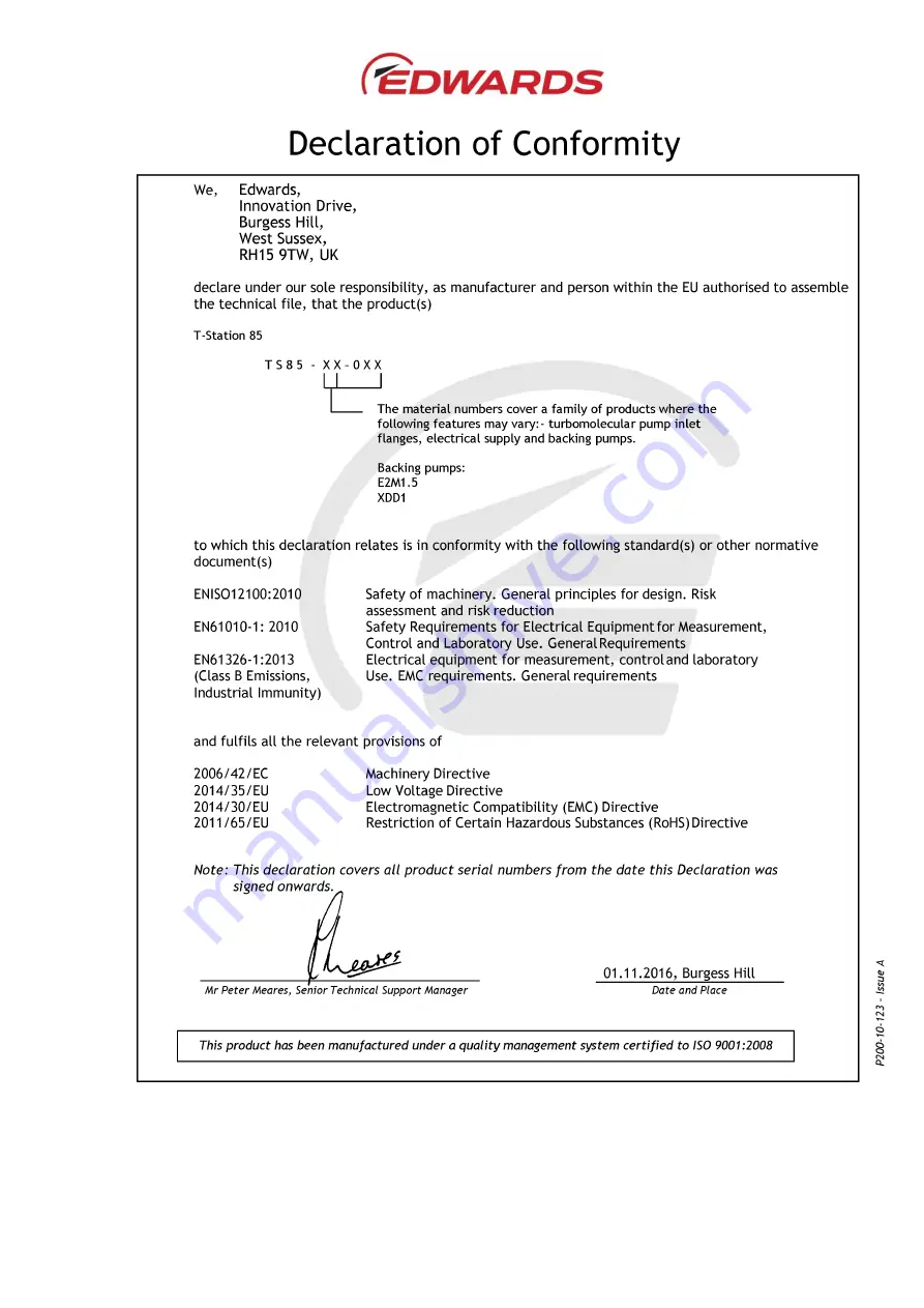 Edwards T-STATION 85 Instruction Manual Download Page 3