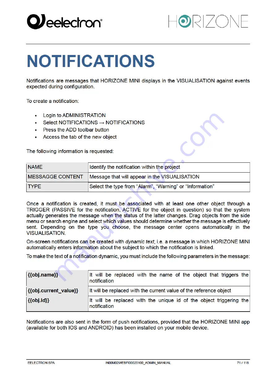 Eelectron Horizone Mini IN00M02WEB Installation Manual Download Page 71