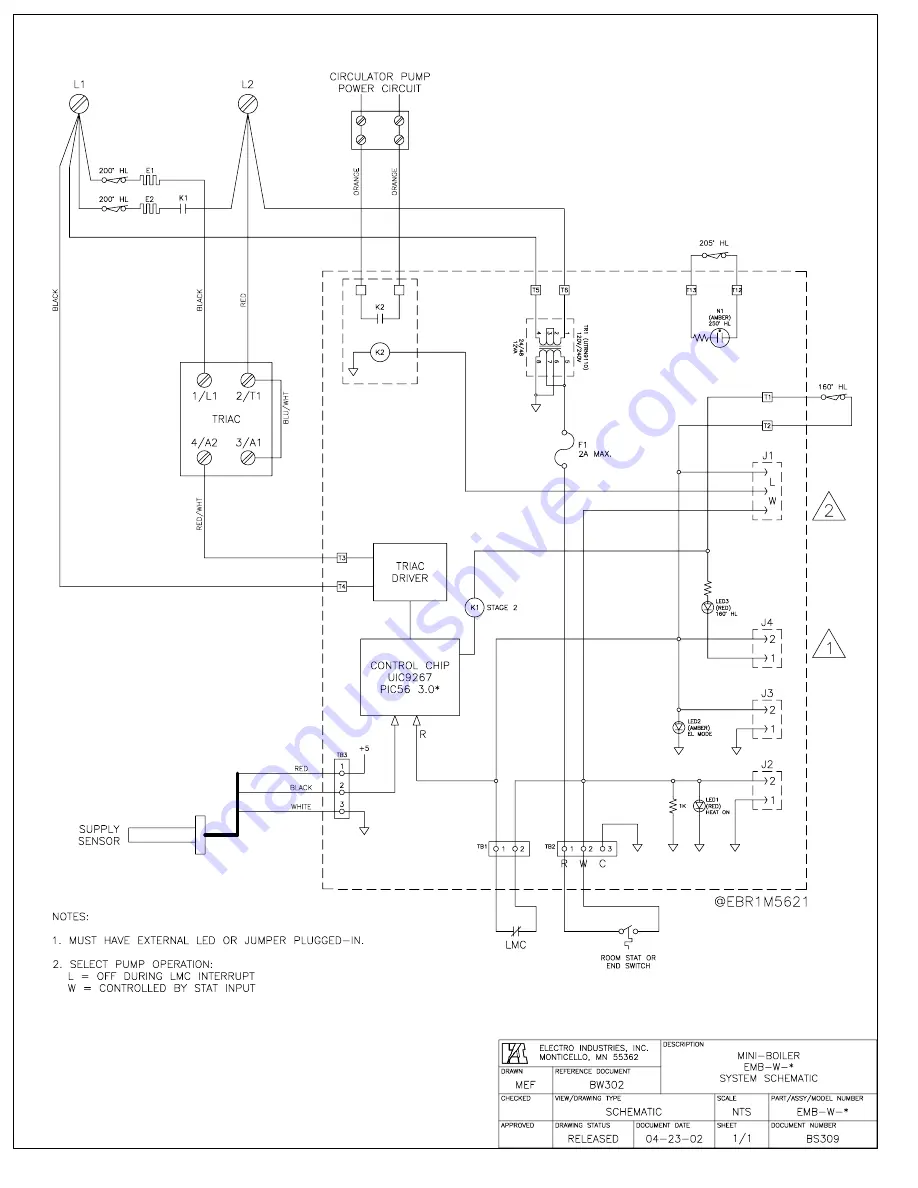 Electro Industries Mini-Boiler EMB-W-9 Installation & Operating Instructions Manual Download Page 16