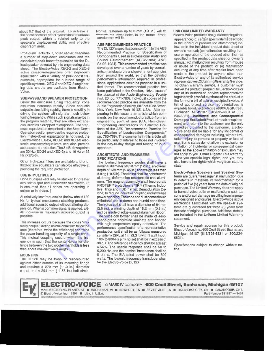 Electro-Voice DL12X Brochure & Specs Download Page 4