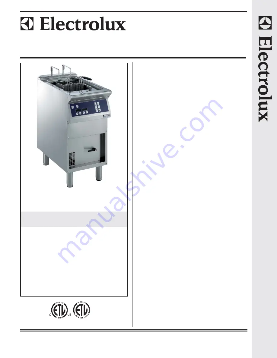 Electrolux 178741 Specification Sheet Download Page 1