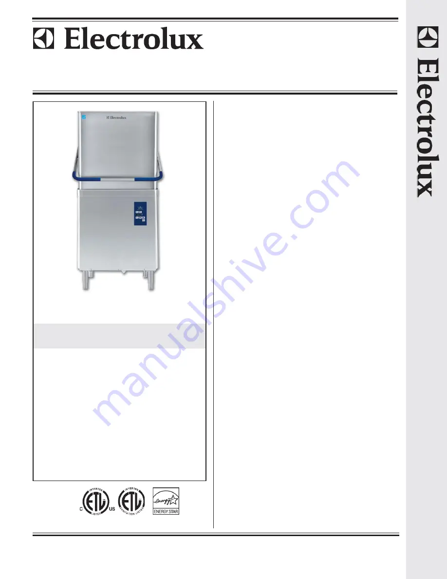 Electrolux 504199 Specification Sheet Download Page 1