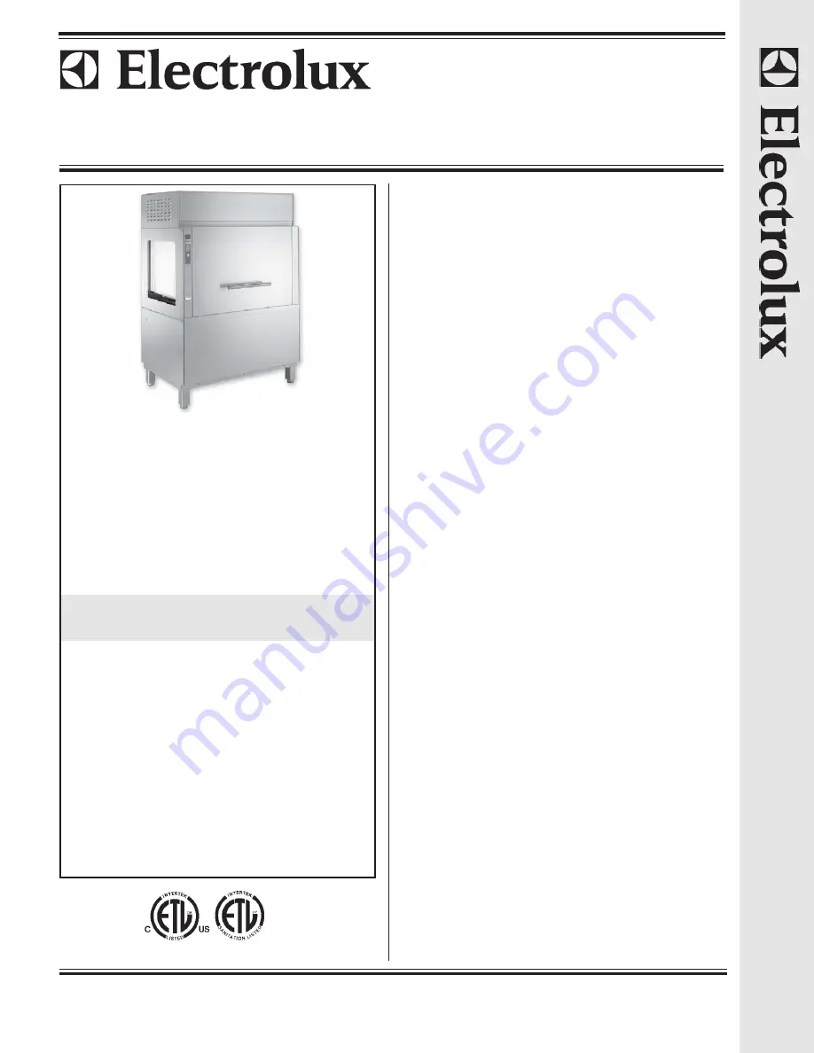 Electrolux 534074 Specification Sheet Download Page 1