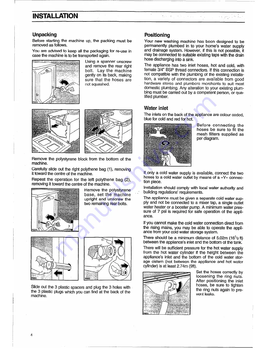 Electrolux AQUALUX 1000 EW 1006 F Installation And Instruction Manual Download Page 4