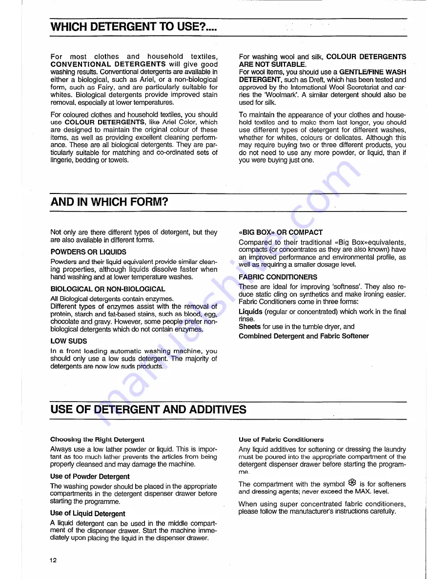 Electrolux AQUALUX 1000 EW 1006 F Installation And Instruction Manual Download Page 12