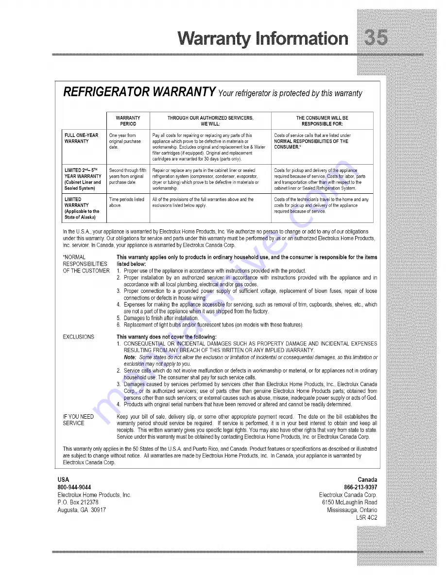 Electrolux E23CS75DSS4 Use & Care Manual Download Page 35