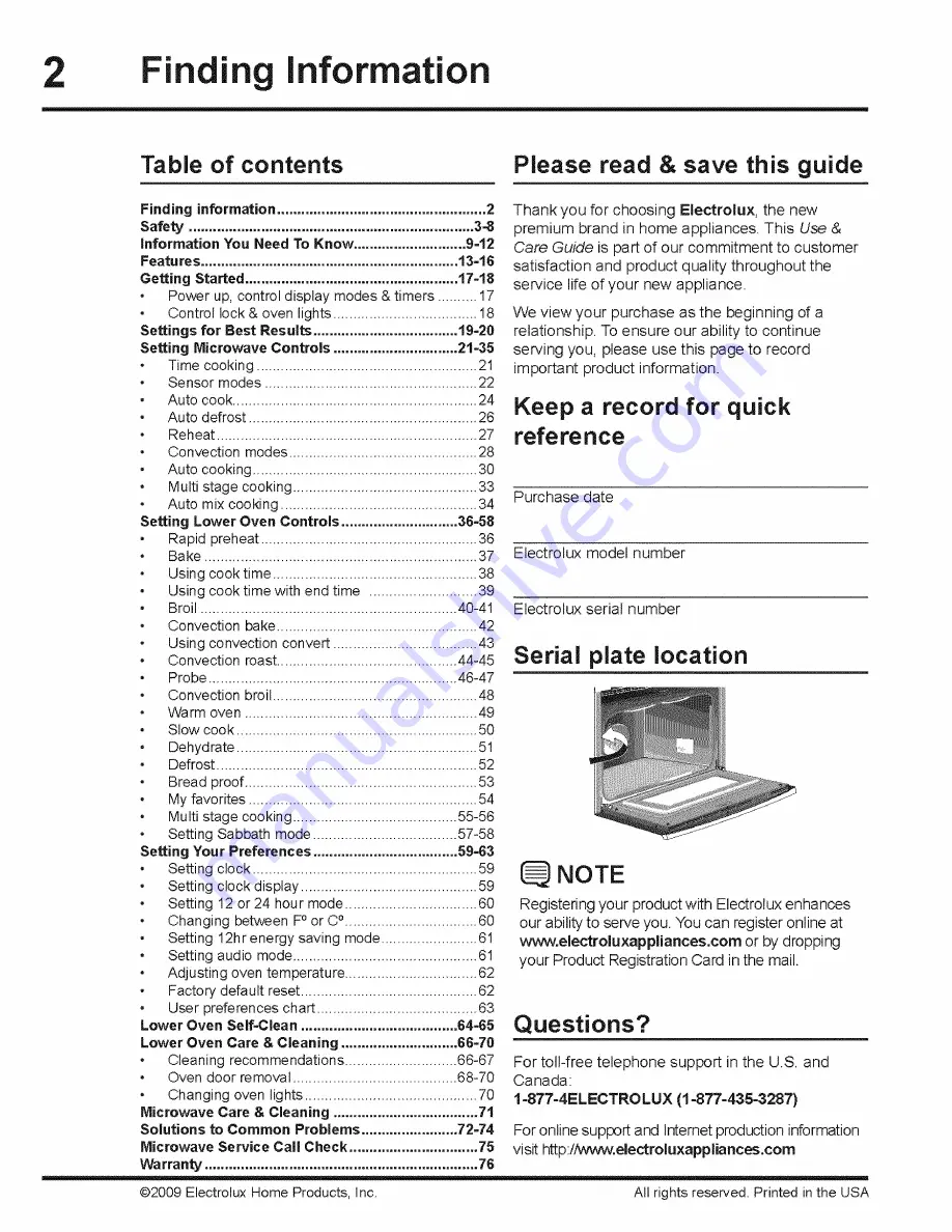 Electrolux E30MC75JPS3 Use & Care Manual Download Page 2