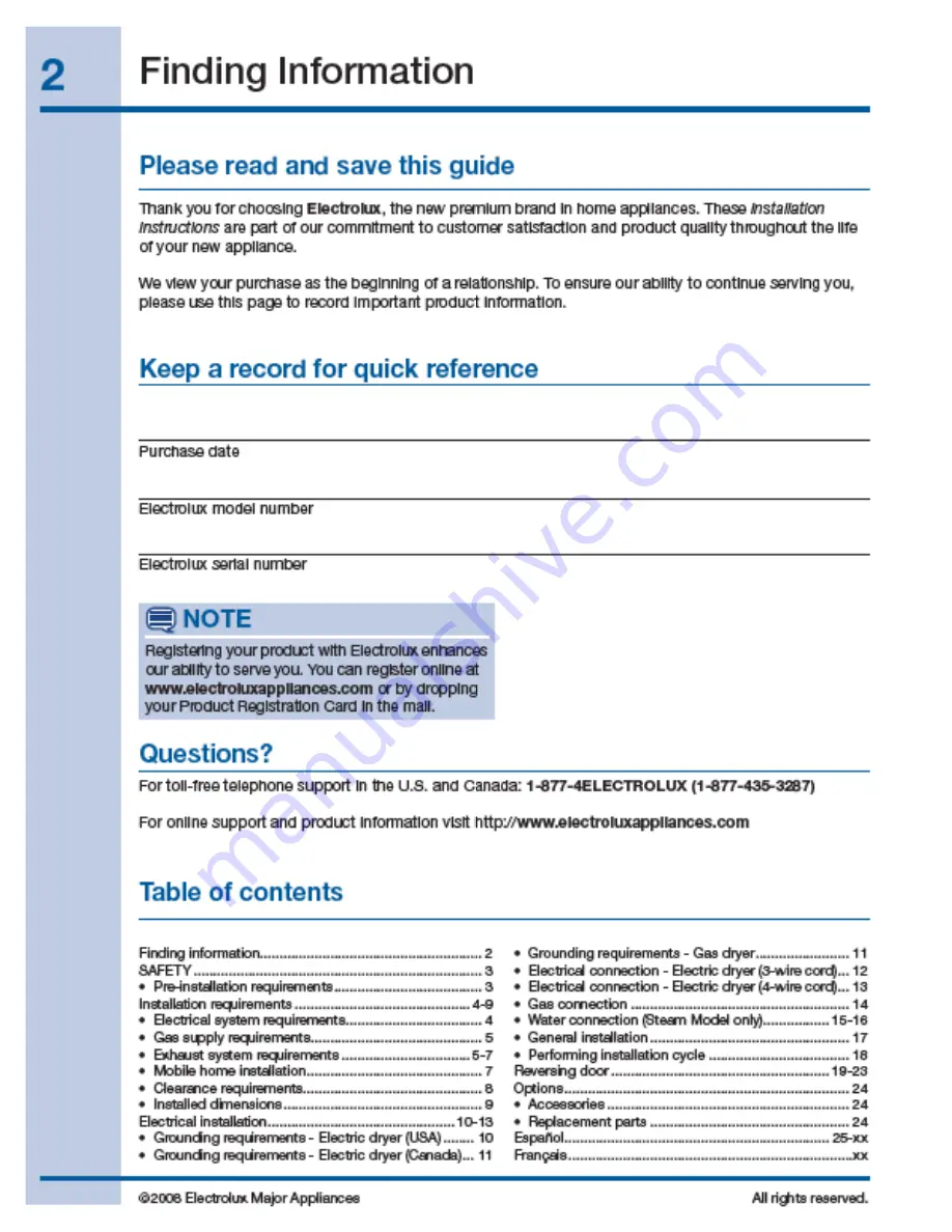 Electrolux EIED55H IW Installation Instructions Manual Download Page 2