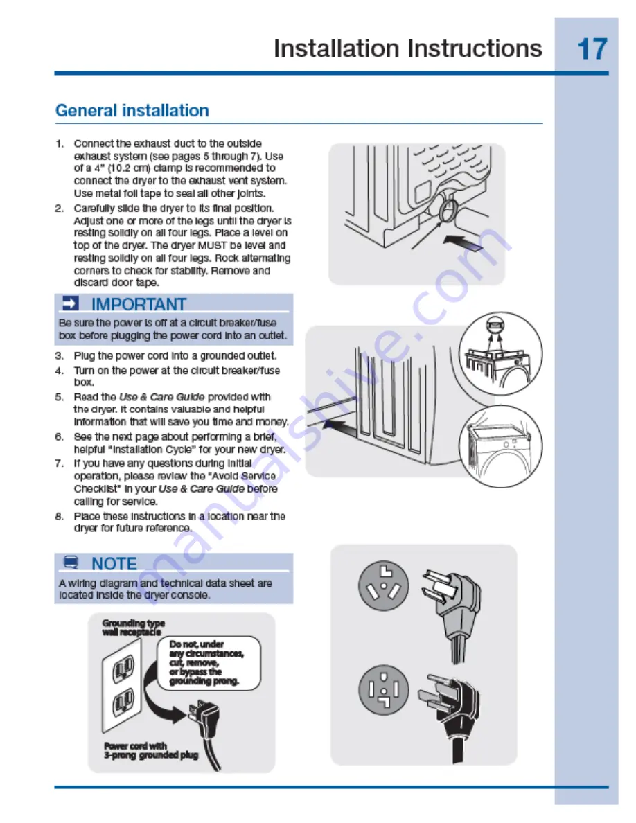 Electrolux EIED55H IW Installation Instructions Manual Download Page 17