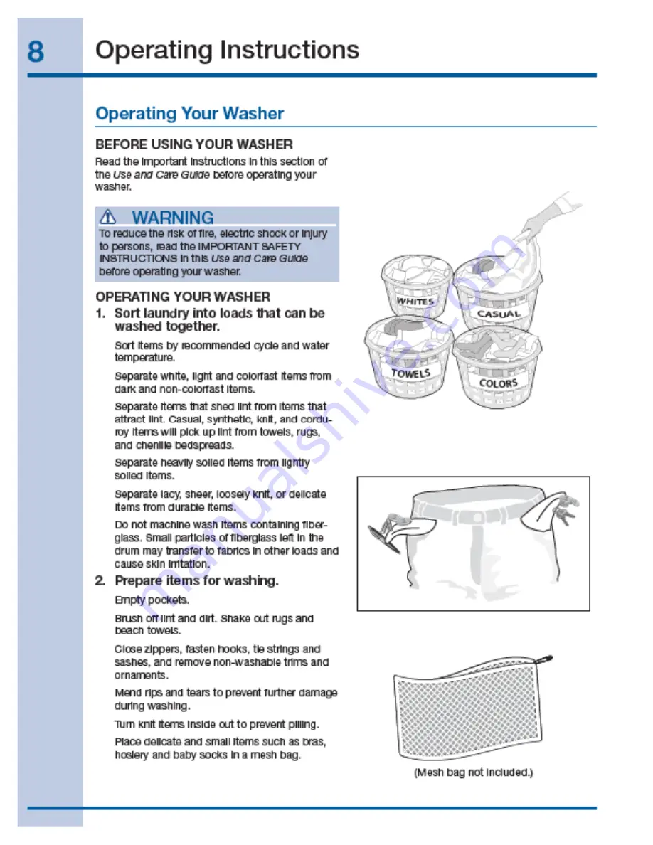 Electrolux EIFLW55H MB Use And Care Manual Download Page 8