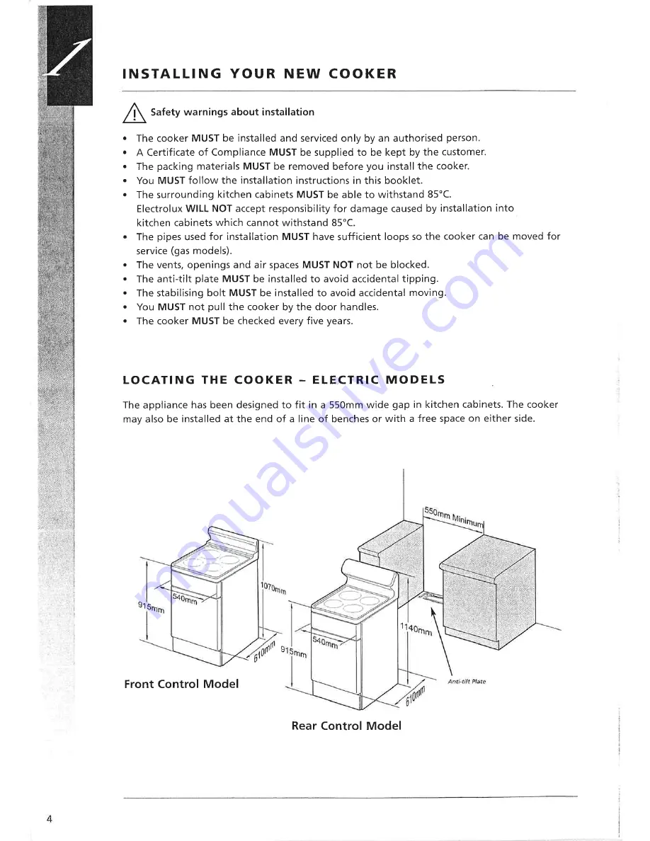 Electrolux Electric and Gas Cookers User'S Manual And Installation Instructions Download Page 4