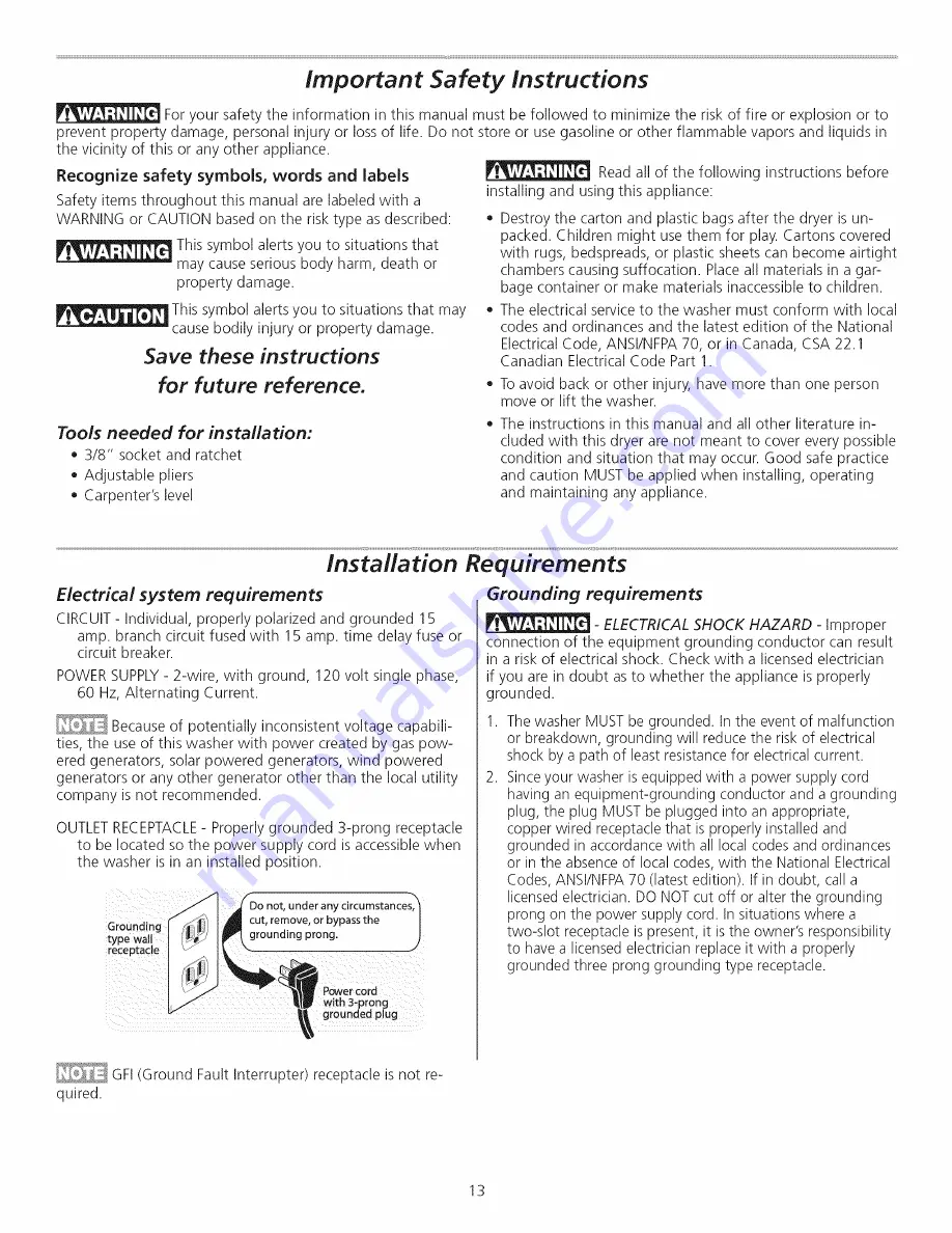 Electrolux ELTW20XAKW0 Owner'S Manual Download Page 13