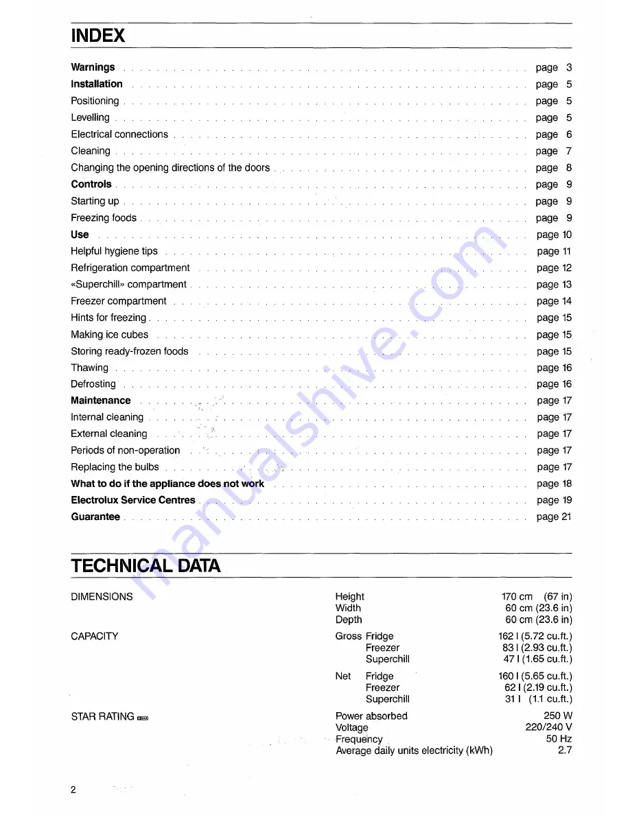 Electrolux ER 2921 H Installation And Instruction Manual Download Page 2