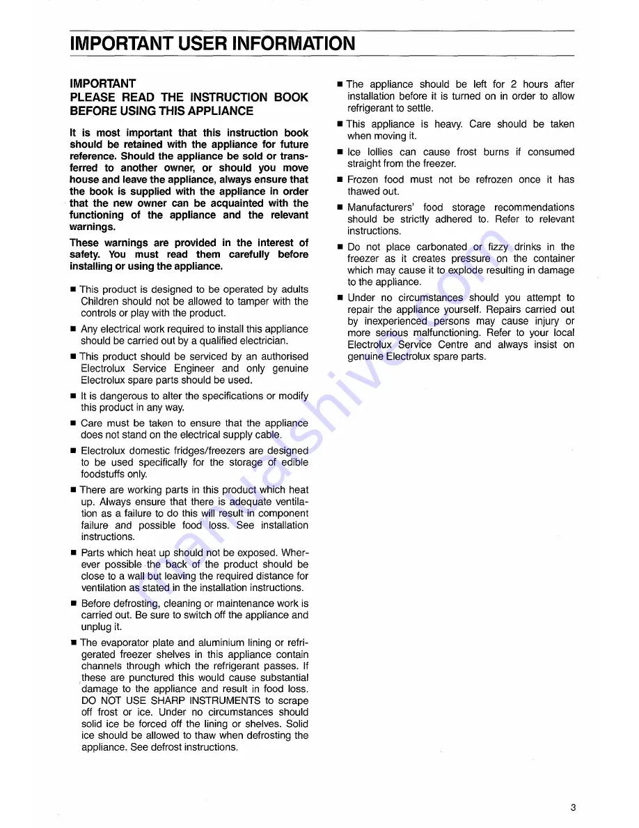 Electrolux ER 2921 H Installation And Instruction Manual Download Page 3